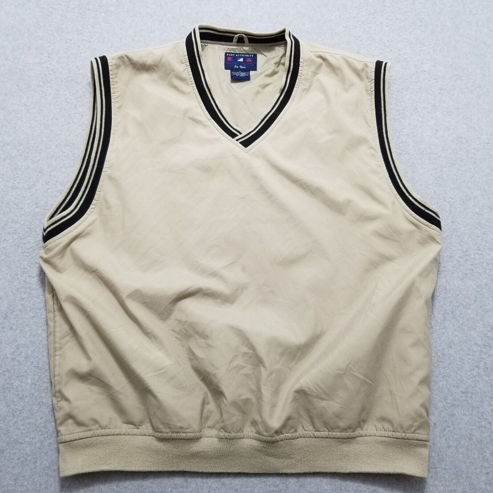 Port Authority Vest Mens Large Beige V Neck Pockets Windbreaker